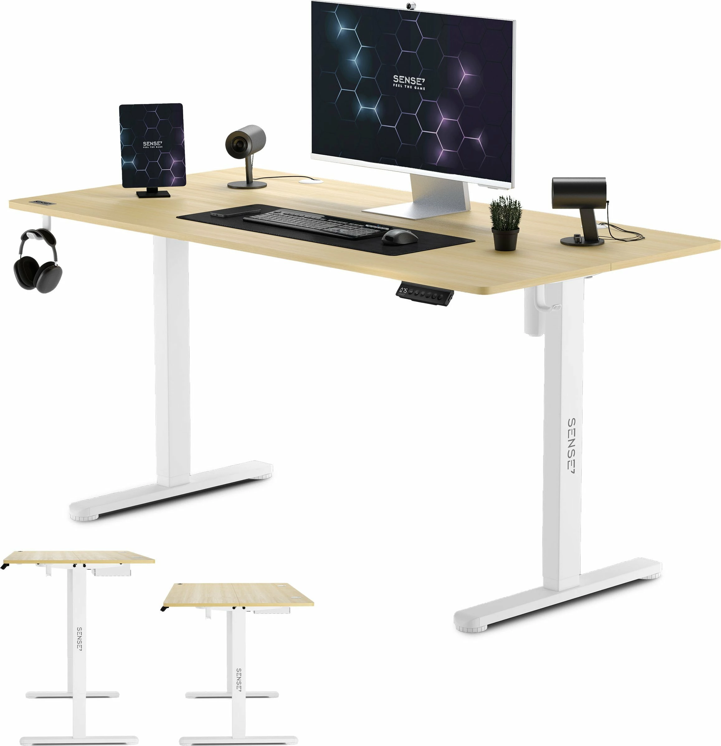 Tavolinë elektrike gaming/zyre SENSE7 NOJO 140x70 cm, rregullim lartësie 72-118 cm, pishë e bardhë