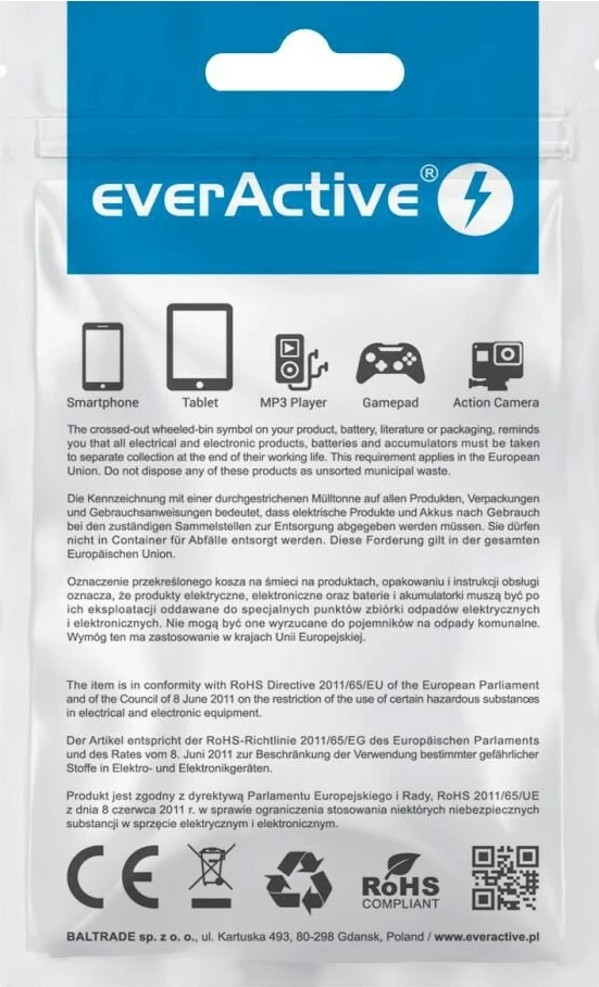 Kabllo USB-C everActive CBS-1CB, 1m, silikon, karikim i shpejtë, 3A, e zezë