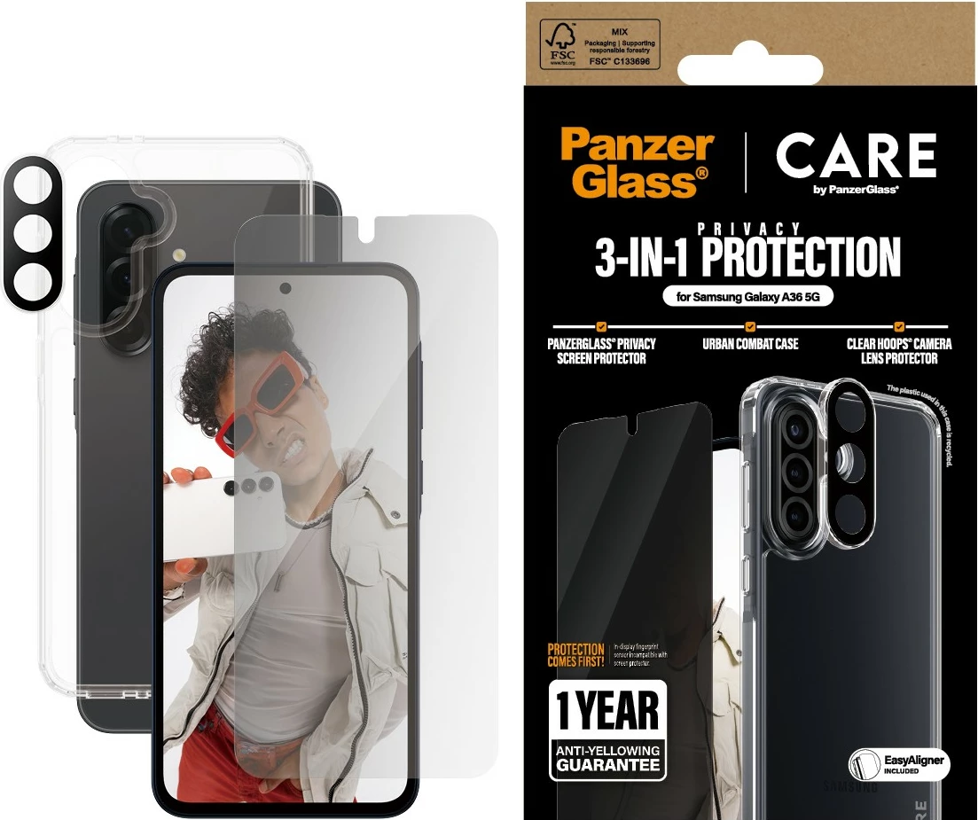Mbështjellës PanzerGlass CARE Flagship 3-in-1 për Samsung Galaxy A36 5G, transparent