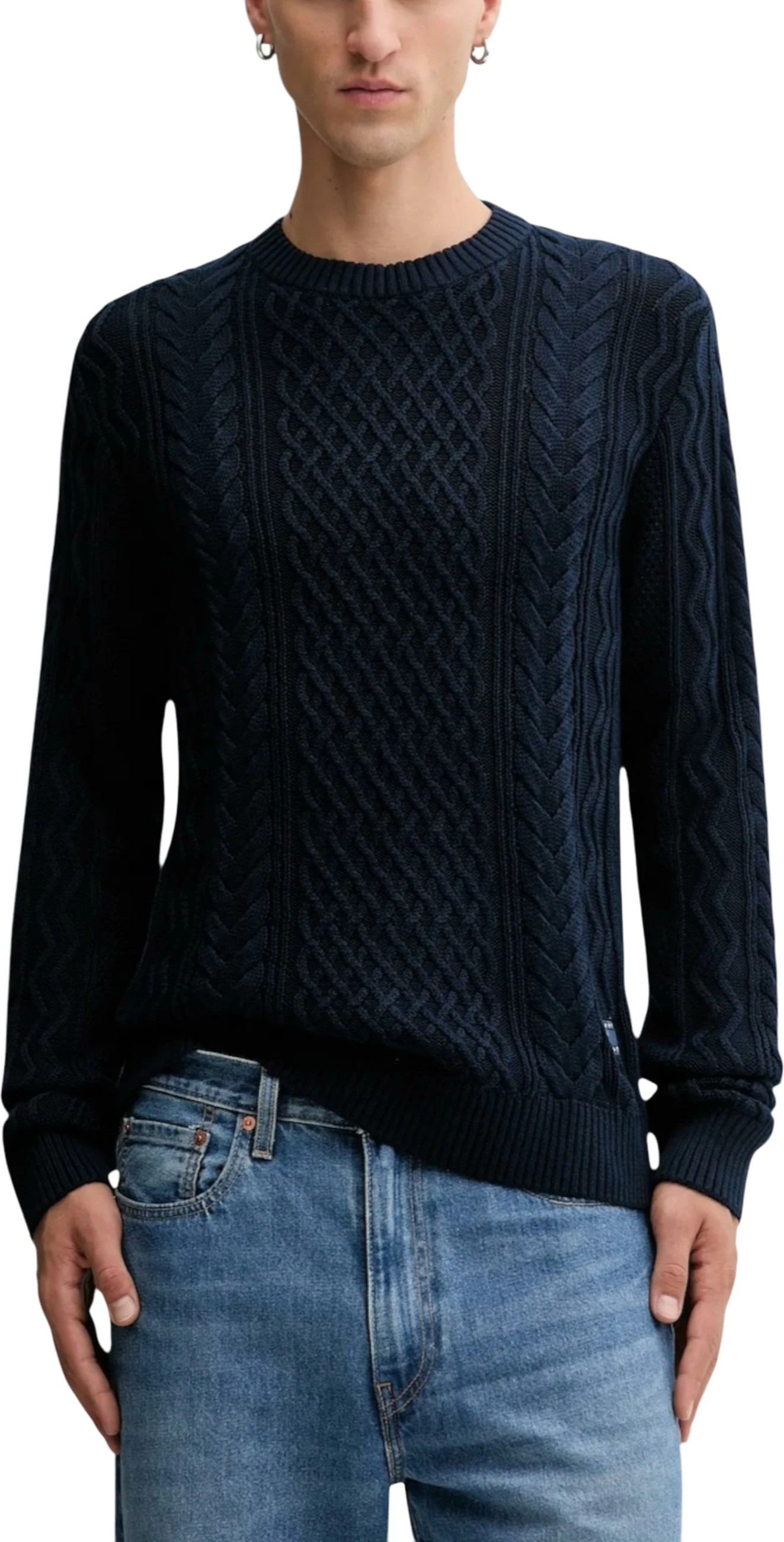 Xhemper për meshkuj Tommy Hilfiger Jeans TJM SLM Badge Cable DM0DM22101, kaltër e errët