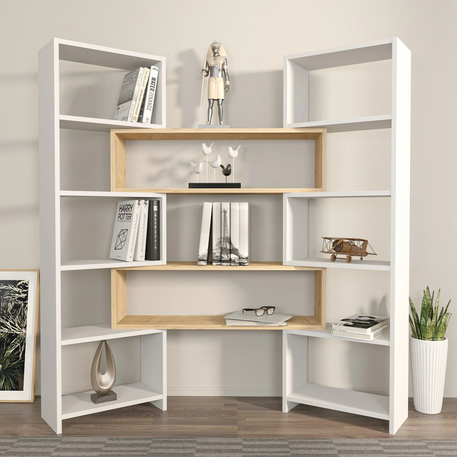 Raft librash Hanah Home, Poyraz, i bardhë dhe lis