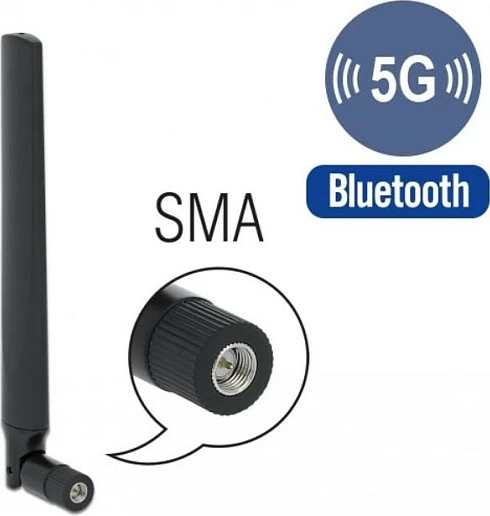 Antenë 5G/LTE DeLOCK 12634, SMA Male, omni-drejtimore, 1.3 dBi, e zezë