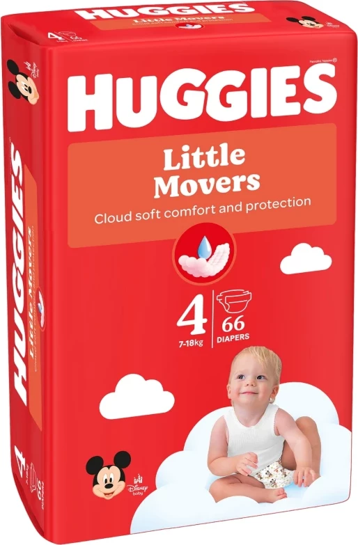Pelena Huggies® Little Movers 4 (7-18kg), 66 copë