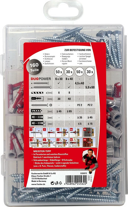 Set dübel Fischer MEISTER-BOX DUOPOWER, 6x30/8x40, me vida, gri
