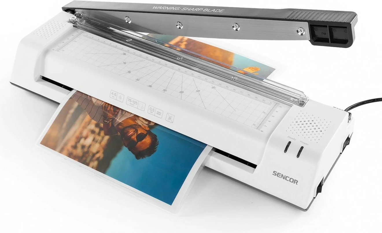 Laminator 2n1 Sencor SLA 350 A3 2x75–2x125 µm me gilotinë, i bardhë