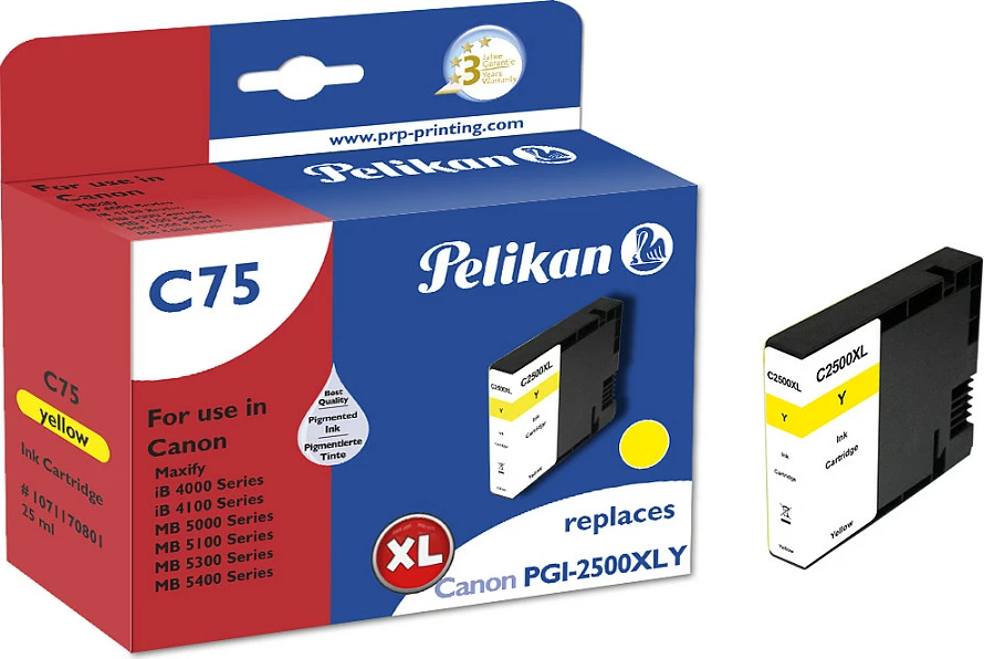 Kartrixh boje Pelikan C75 për Canon PGI-2500XL, XL 1520 faqe, e verdhë