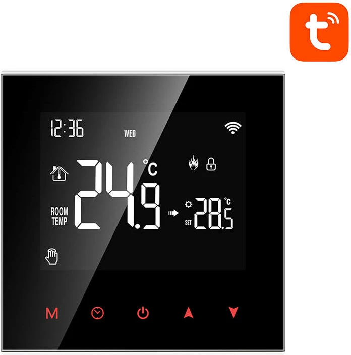 Termostat smart për bojler DHW, Avatto ZWT100 3A, ZigBee 3.0, me TUYA/Smart Life, AC 95-220V, i zi