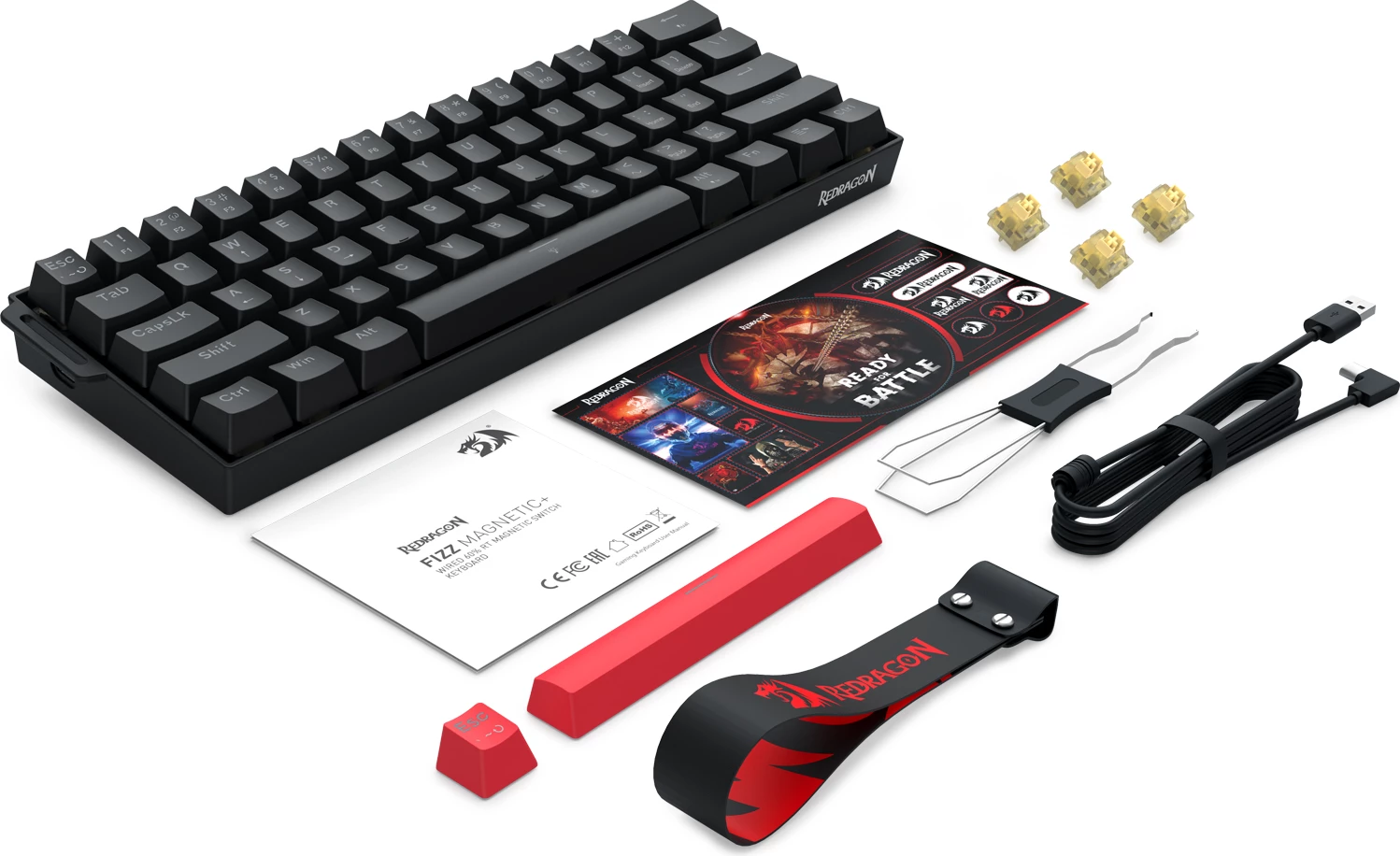 Tastierë gaming me kabllo Redragon Fizz Magnetic Plus K617RGB-MP, Hall Effect, 60% (61 taste), 8000Hz, RGB, USB-C e heqshme, e zezë