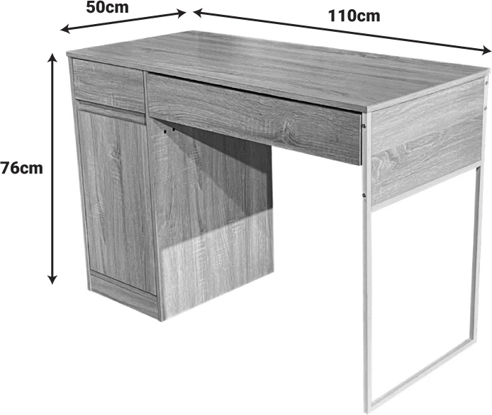 Tavolinë pune, ngjyrë natyrale, këmbë metalike të bardha, 110x50x76cm