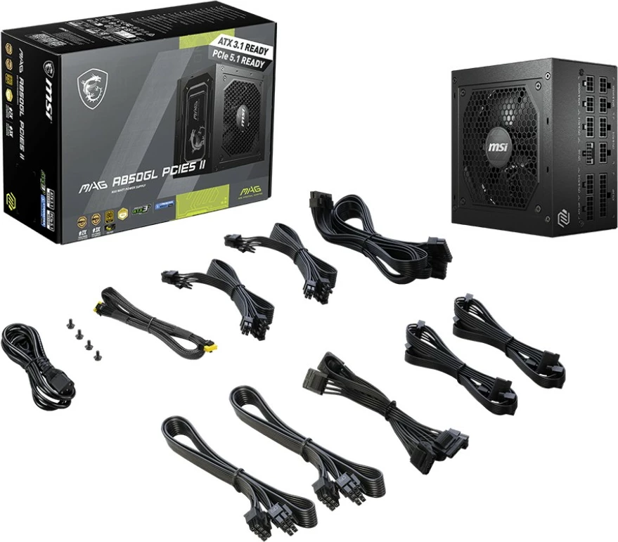 Kasë furnizimi MSI MAG A850GL PCIE5 II, 850 W, Full Modular, 80 Plus Gold, e zezë