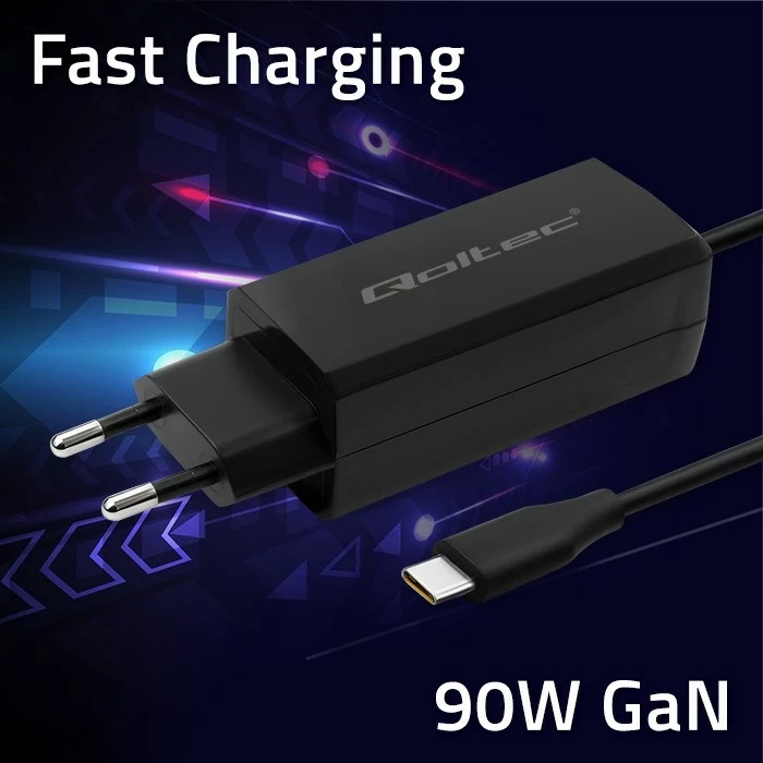 Karikues Qoltec 52420, 90W, GaN, USB-C 3.1, i zi