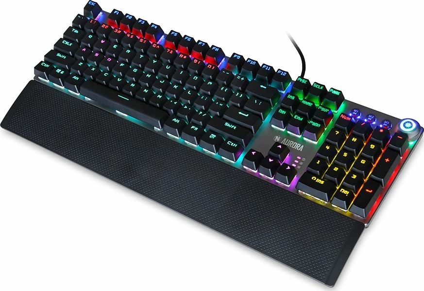 Tastierë mekanike iBOX Aurora K-3, RGB LED, KRGD Brown Switch, USB me kabllo, full-size 100%, me mbështetëse dore magnetike, argjend