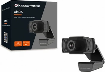 Webcam Conceptronic AMDIS 1080P Full HD, 2MP, 30fps, USB-A, me mikrofon, e zezë