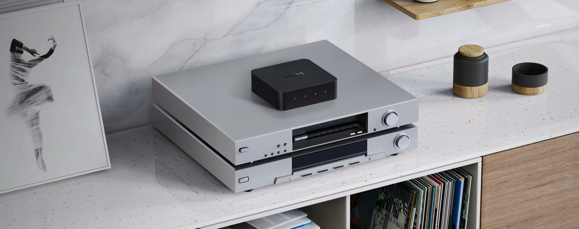 Streamer audio WiiM Pro Plus Roon Ready Hi-Res, Wi‑Fi/Bluetooth/Ethernet, i zi, me telekomandë