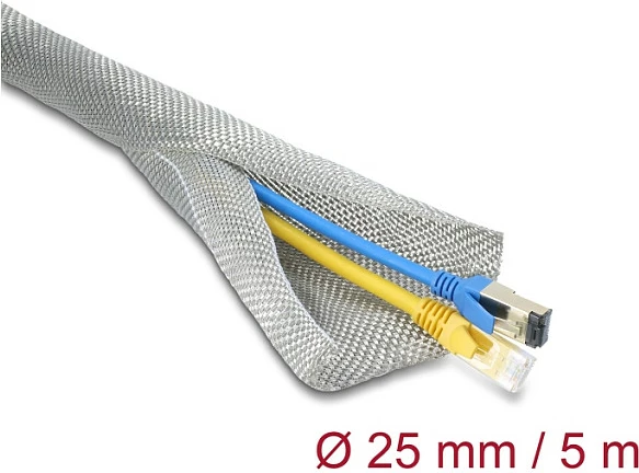 Mbështjellës rrjetë për kabllo DeLOCK, EMV/EMC, 5 m, Ø25 mm, argjendtë