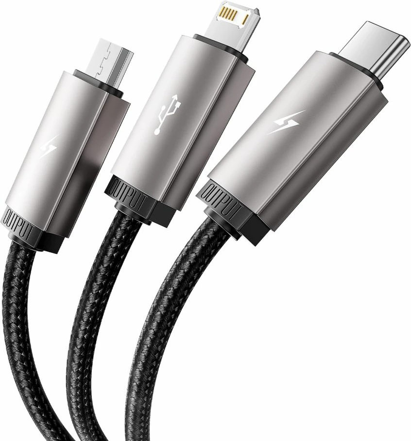 Kabllo 3-në-1 Tech-Protect UltraBoost, 1m, USB-A në Lightning/USB-C/Micro USB, Gri