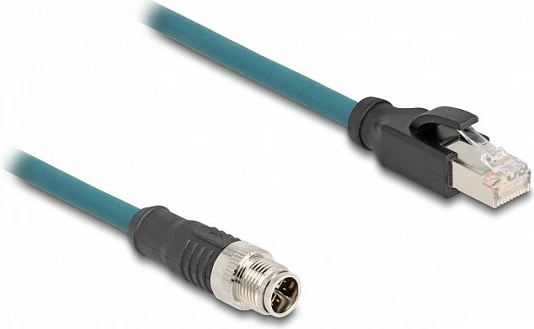 Kabllo adapter rrjeti DeLOCK M12 X-coded 8-pin në RJ45, 0.5 m, turkeze