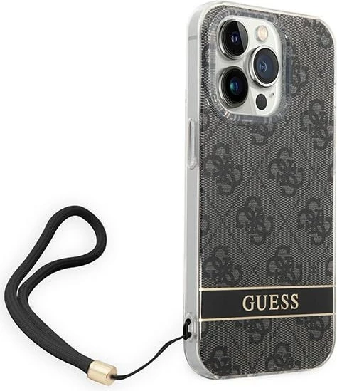 Mbështjellës Guess GUOHCP14LH4STK për iPhone 14 Pro 6.1", 4G Print Strap, i zi