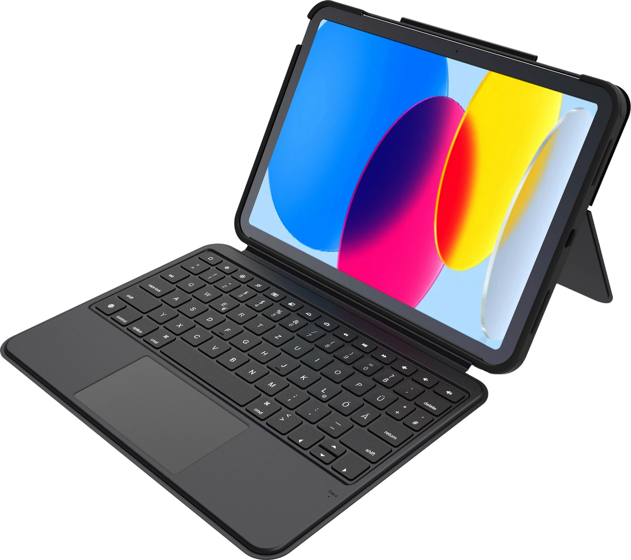 Mbështjellës me tastierë DEQSTER Smart Combo Touch për iPad 10.9" (Gjenerata 10), Apple Smart Connector, QWERTZ, i zi