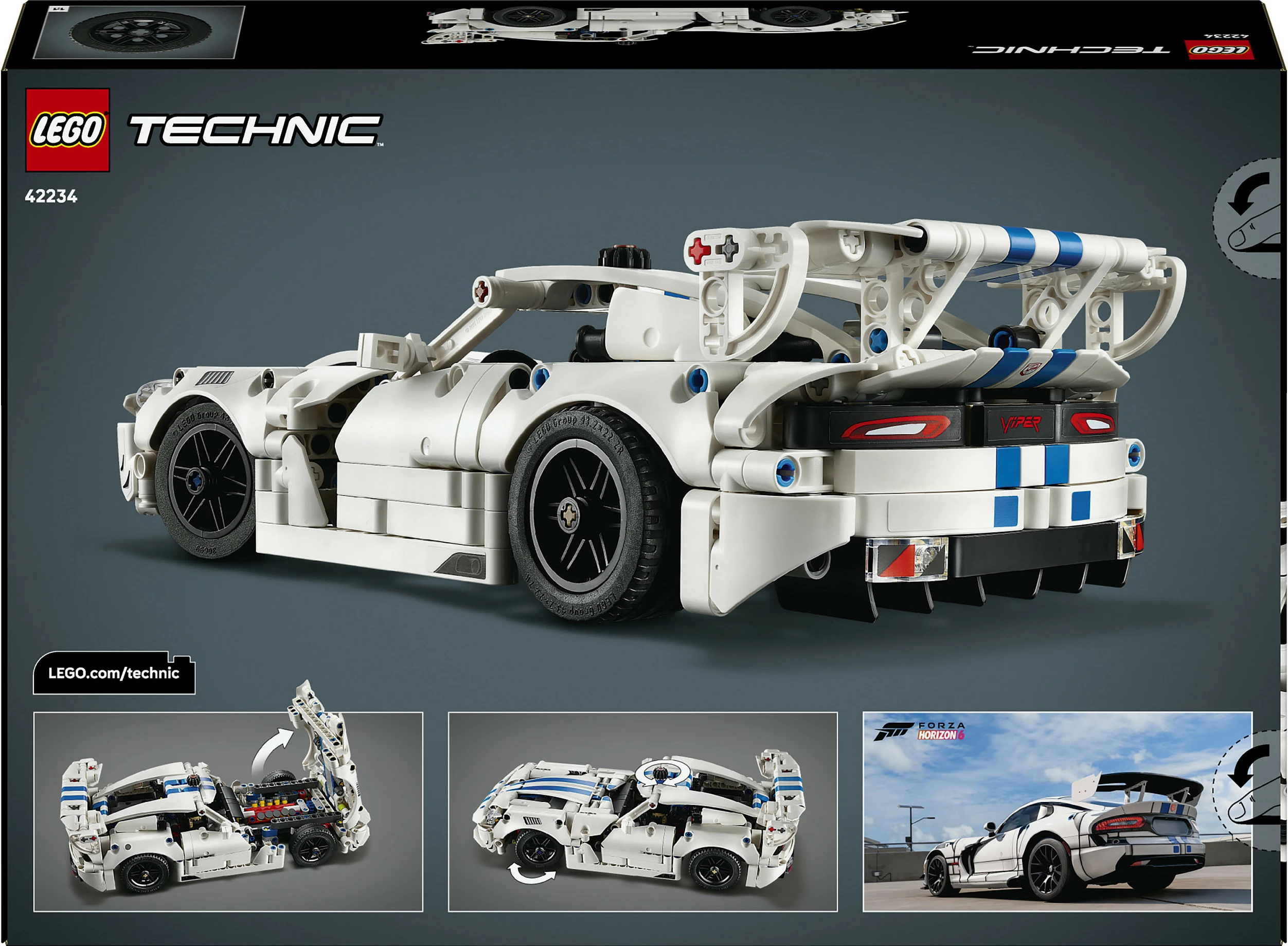 Set LEGO Technic Dodge Viper GTS-R 42234, 805 copë, 10+, bardhë/kaltër