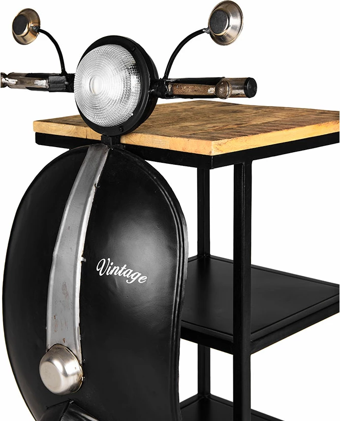 Tavolinë anësore MINI VESPA me rafte, e zezë, argjend, natyrale, 61x45x88