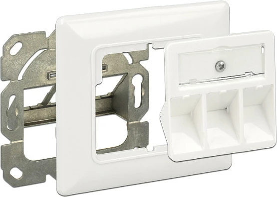 Prizë muri RJ-45 DeLOCK 86194, 3x Keystone, 80x80 mm, argjend/bardhë