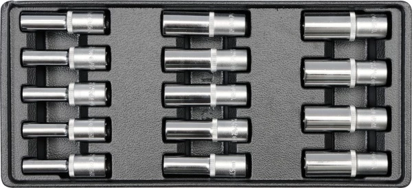 Set soketash të gjata 1/2\" Yato YT-5539 8-21 mm, 14 copë, me insert sirtari