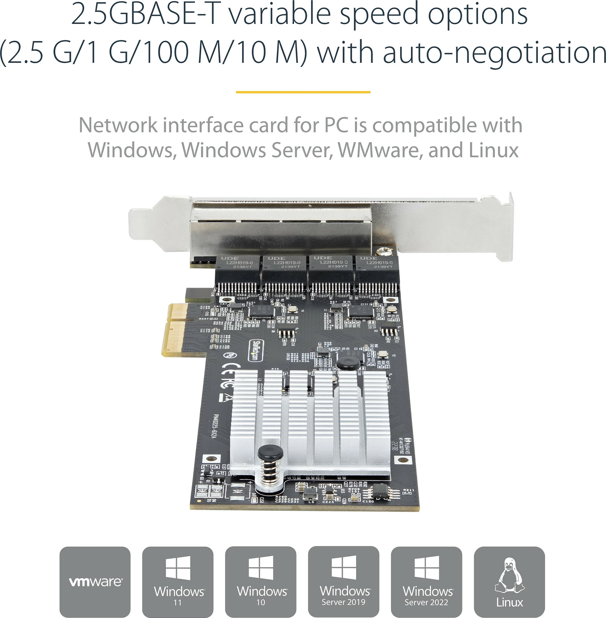 Kartelë rrjeti PCIe StarTech Intel I225-V, 4x RJ-45, 2.5GbE NBASE-T, e brendshme, e zezë