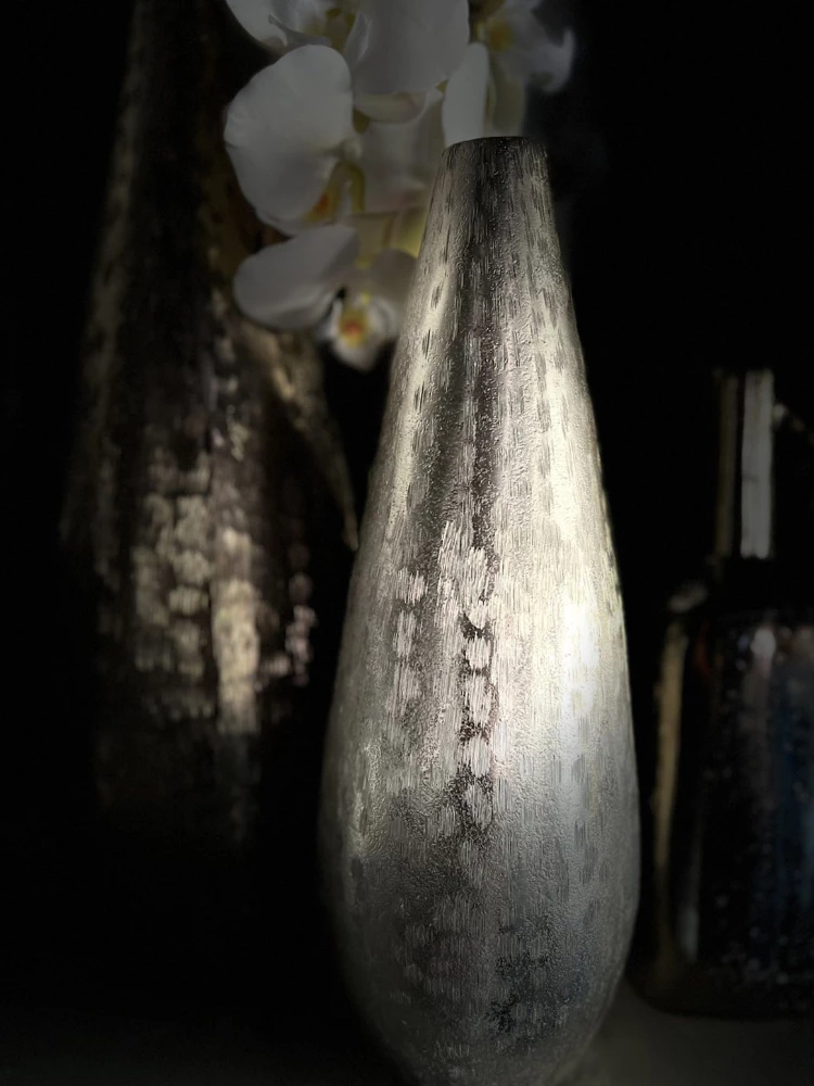 Vazo DROP, alumin, ngjyrë argjendi, 13x13x36cm