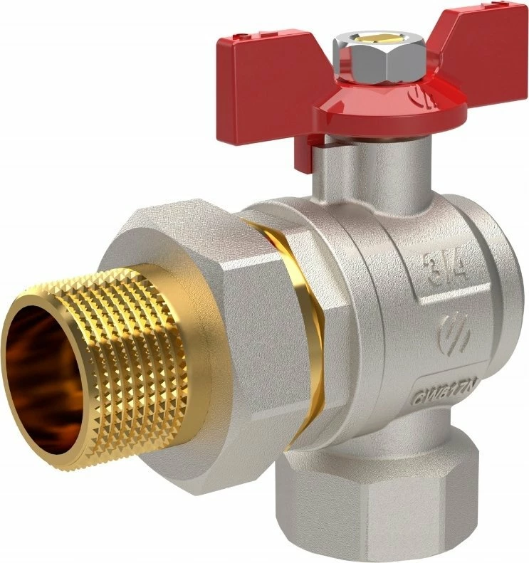 Valvul me top këndore Arco SENA VA30 1/2\" GW - 3/4\" GZ, 30 bar, me lidhje union, levë flutur e kuqe