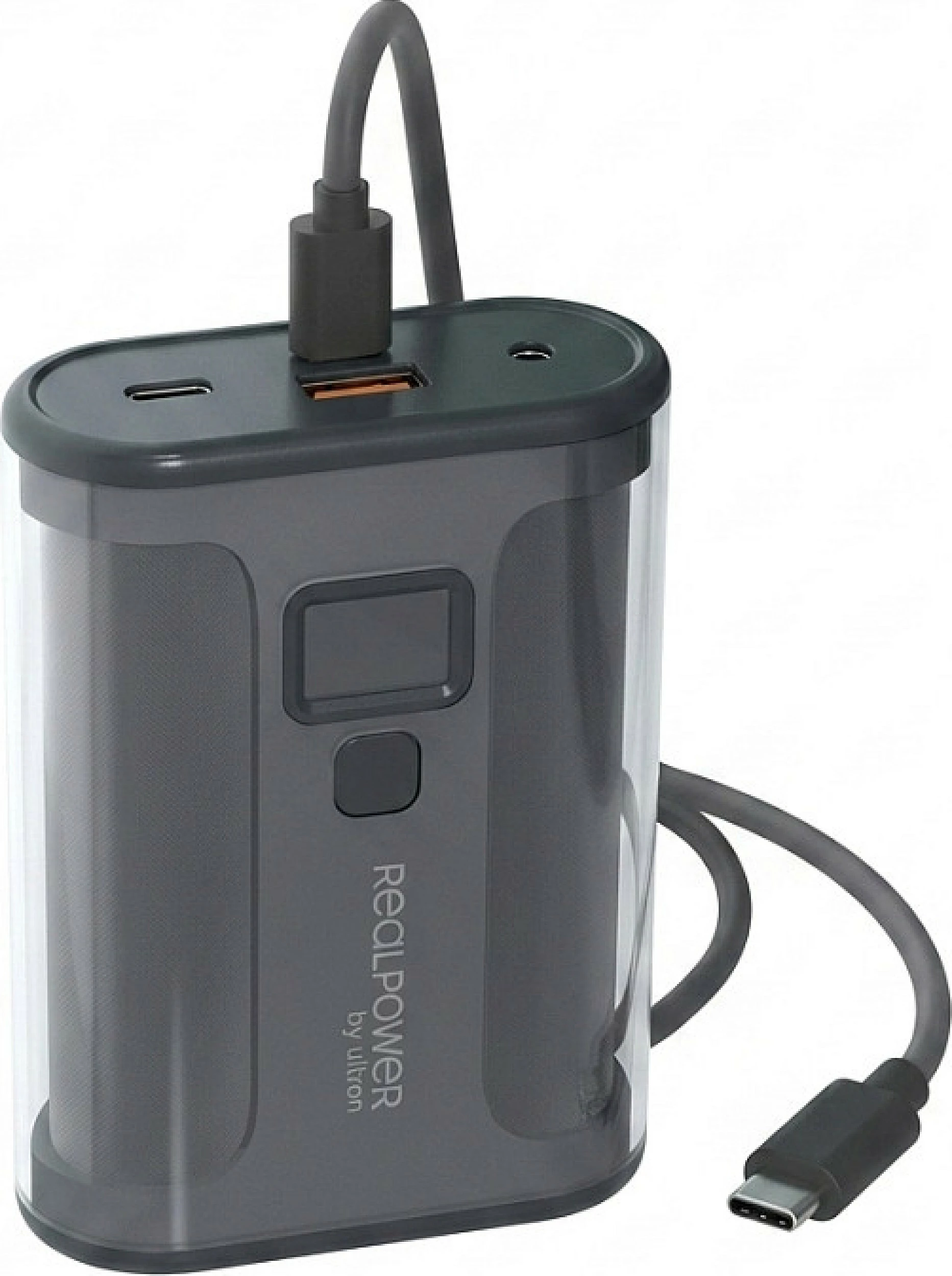 Powerbank RealPower PB-10000, 10000mAh, 35W PD, gri e errët