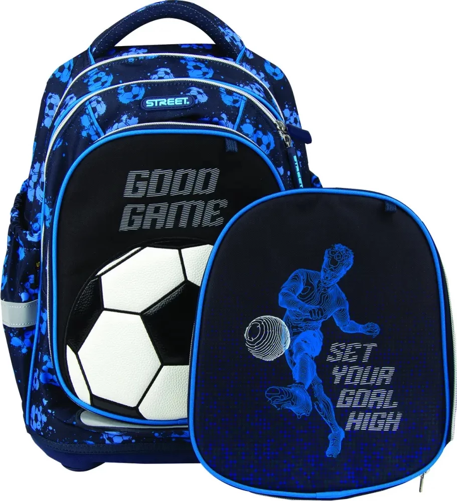Çantë shkollore ergonomike Street Good Game&Set Your Goal High, e zezë/e kaltër