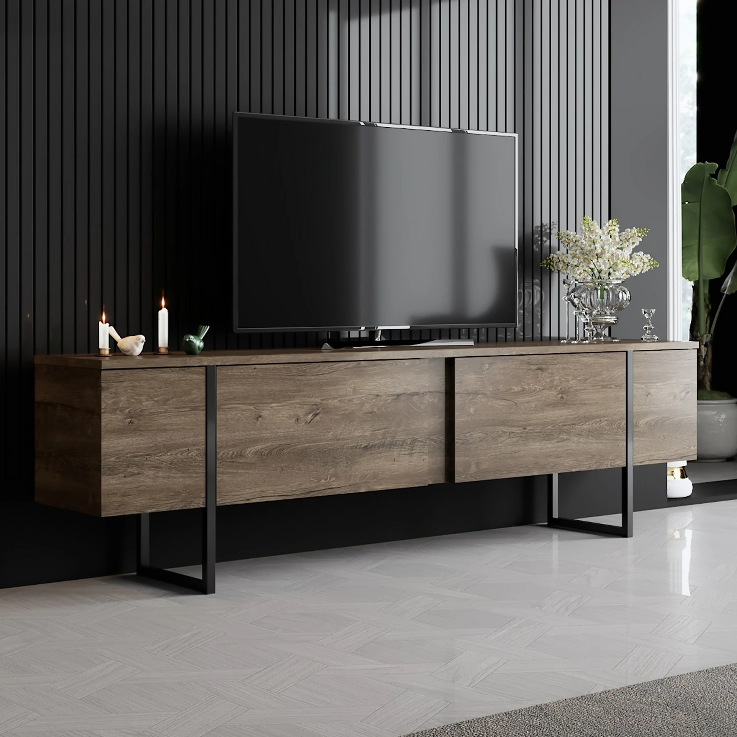 Komodë televizori Hanah Home, Luxe, ngjyrë arre dhe e zezë