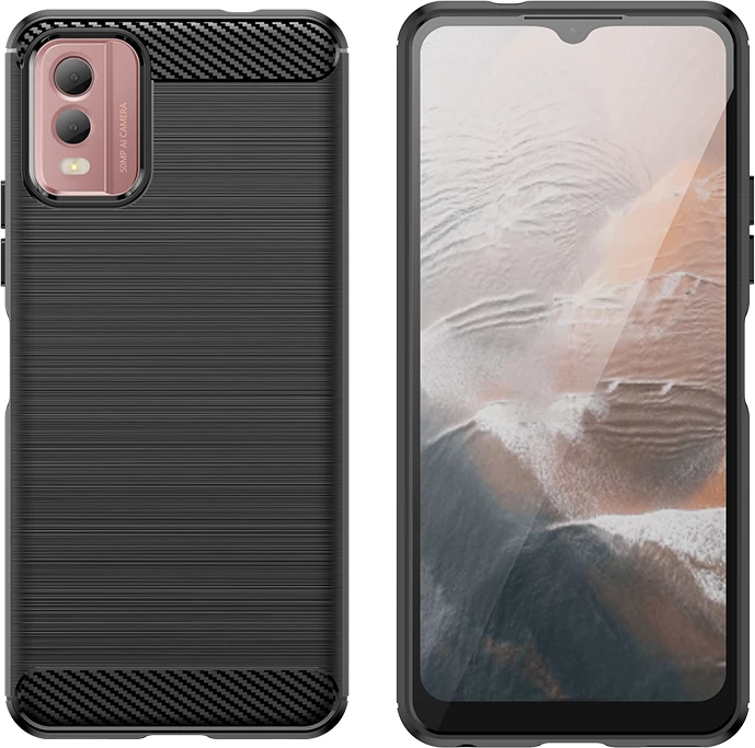 Mbështjellës Hurtel Carbon Case për Nokia C32, silikon, i zi
