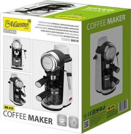 Aparat kafeje me presion Feel-Maestro MR-410, 800W, 3.5 bar, 240 ml, me spumatore qumështi, bardh e zi