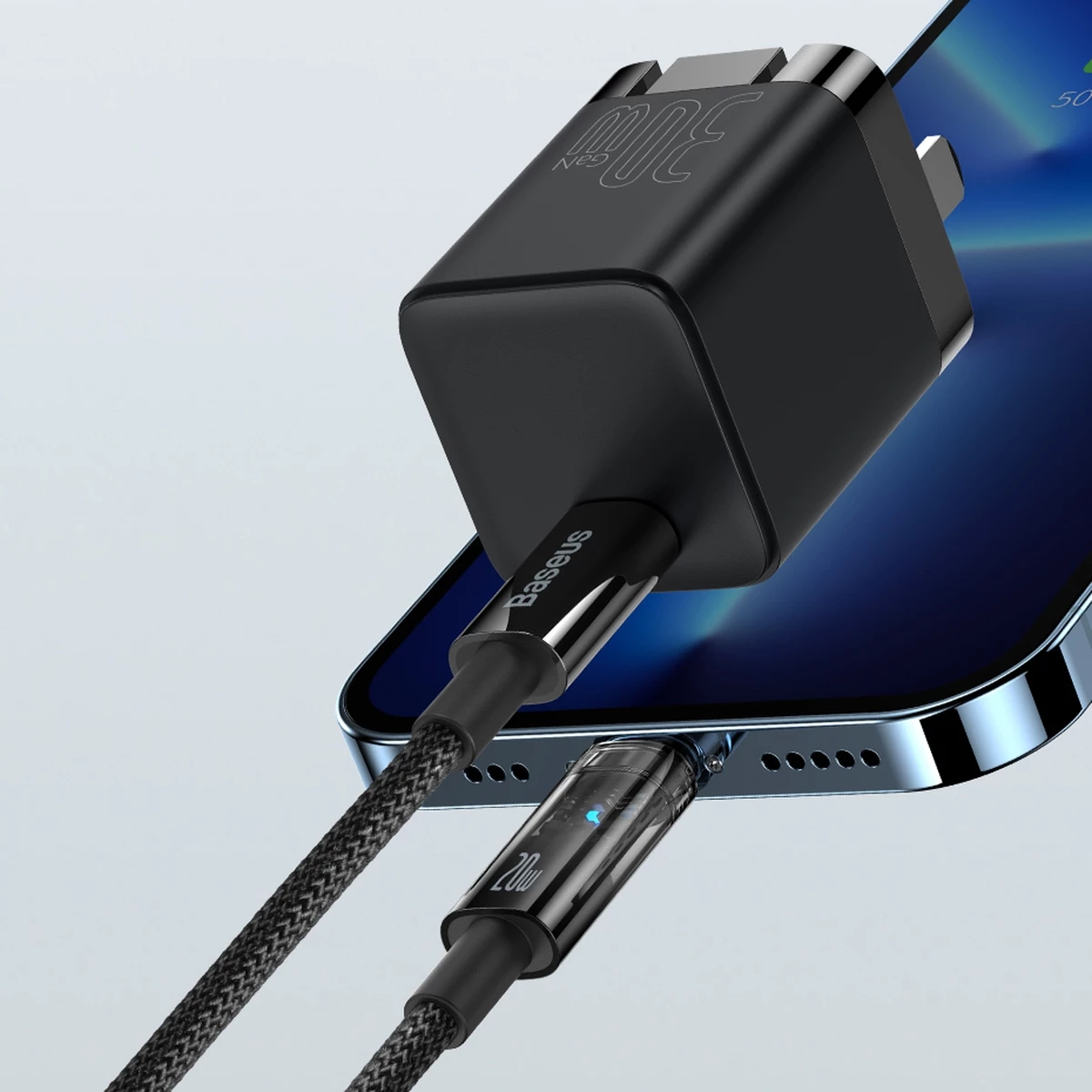 Kabllo Baseus Explorer USB-C në Lightning, 1m, 20W, Kaltër