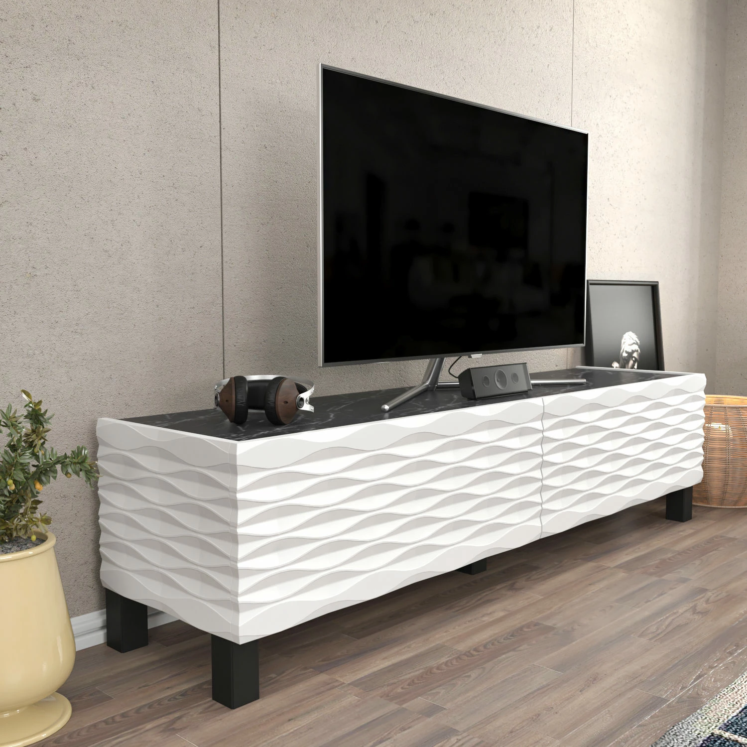 Komodë TV Hanah Home, Lerze, e bardhë, e zezë