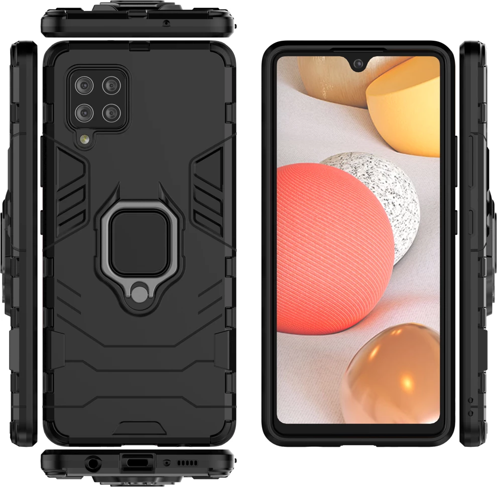 Mbështjellës Hurtel Ring Armor për Samsung Galaxy A42 5G, me mbajtëse unaze, i zi