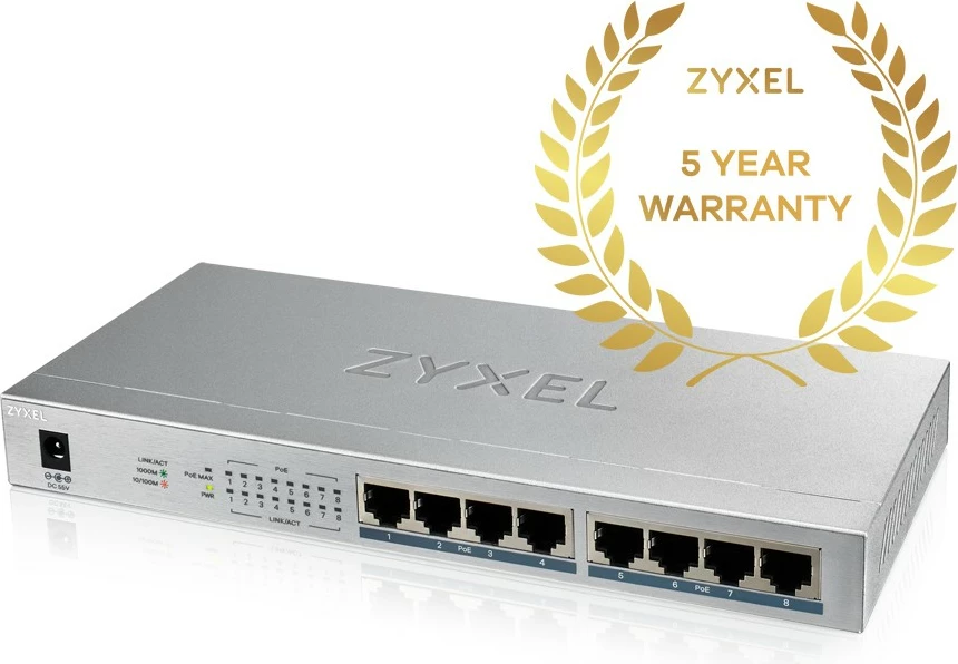 Switch Zyxel GS1008HP, Unmanaged, Gigabit Ethernet, PoE, Gri