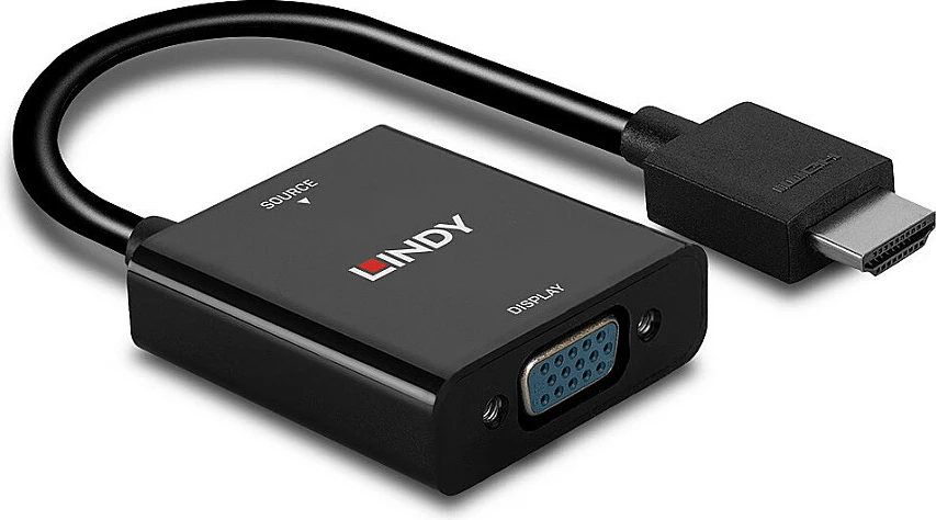 Adapter Lindy HDMI në VGA, 0.1 m, 1080p, i zi