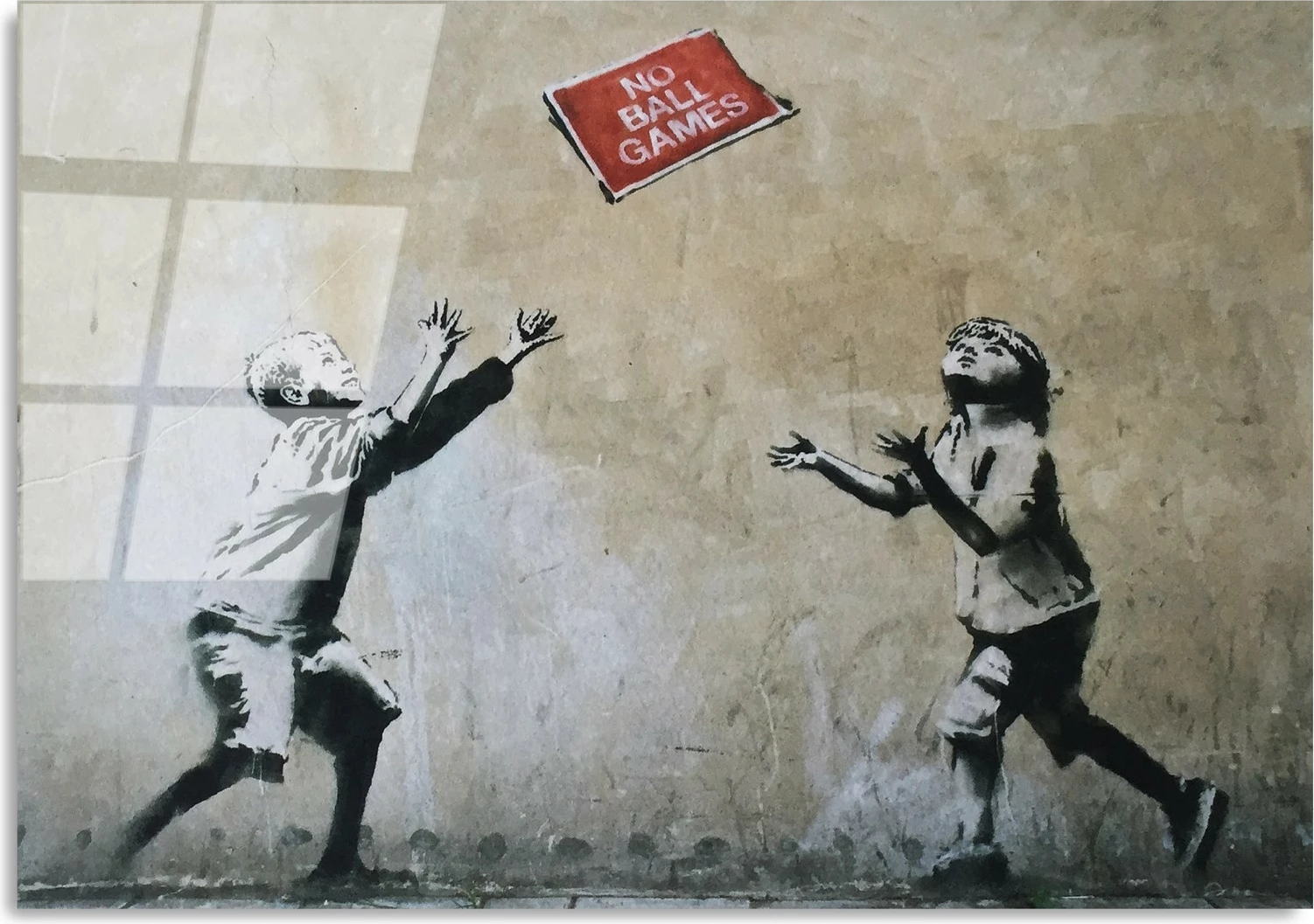 Pikturë dekorative në xham të temperuar, Banksy, shumëngjyrëshe, 45x65cm