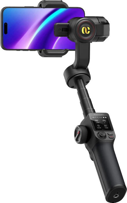 Gimbal stabilizator AOCHUAN Smart S3, 3-aks, AI Sensor, 360° tracking, dritë LED, set me tripod + çantë, i zi