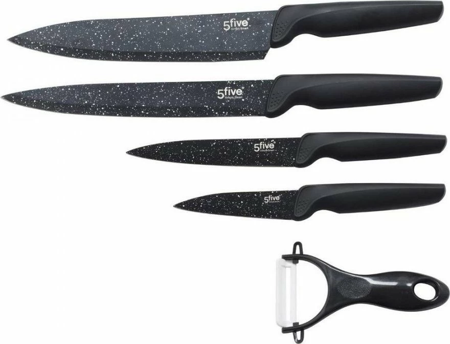 Set thikash kuzhine Secret de Gourmet, 5 copë (4 thika + qërues), qeramikë, i zi