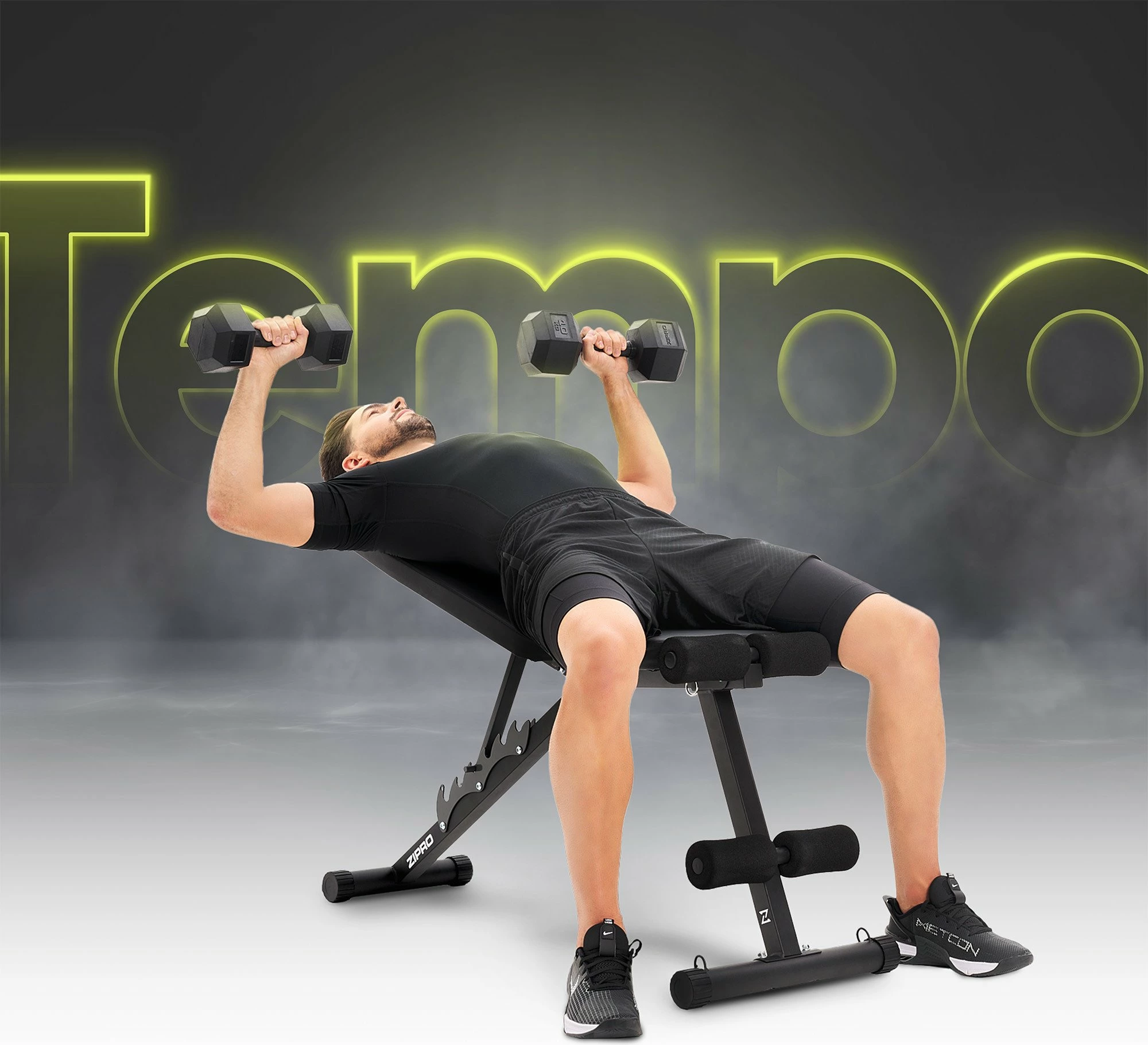 Bankë ushtrimesh Zipro Tempo me ekspanderë, e palosshme, rregullim 6 pozita, kapacitet total 230 kg, e zezë