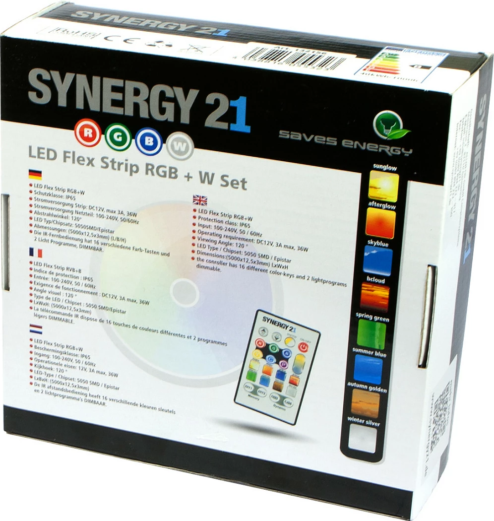 Shirit LED Synergy21 S21-LED-A00156, 5m RGB+W, 24W, me telekomandë, IP65, i bardhë