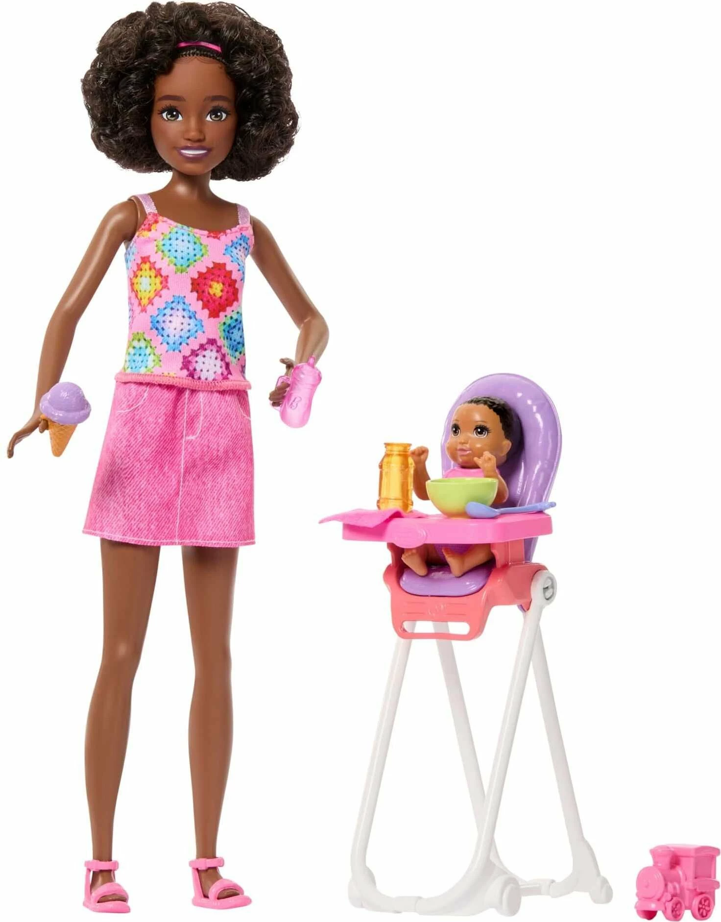Set kukullash Mattel Barbie Skipper Babysitters Club JJB45, me bebë dhe karrige ushqimi, set 2 kukulla