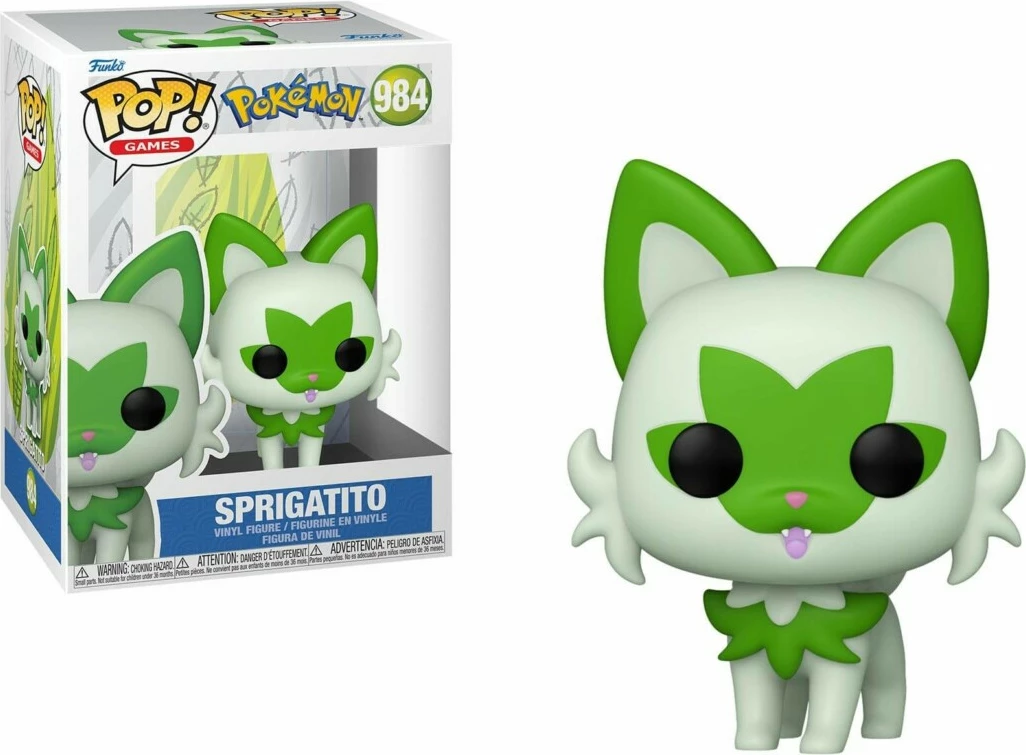 Figurinë koleksionuese Funko POP! Games Pokémon Sprigatito (EMEA), vinyl, jeshile/bardhë