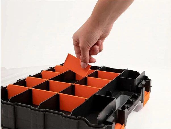 Kuti organizuese DeLOCK 34 ndarje, 320 x 270 x 80 mm, zezë/portokalli