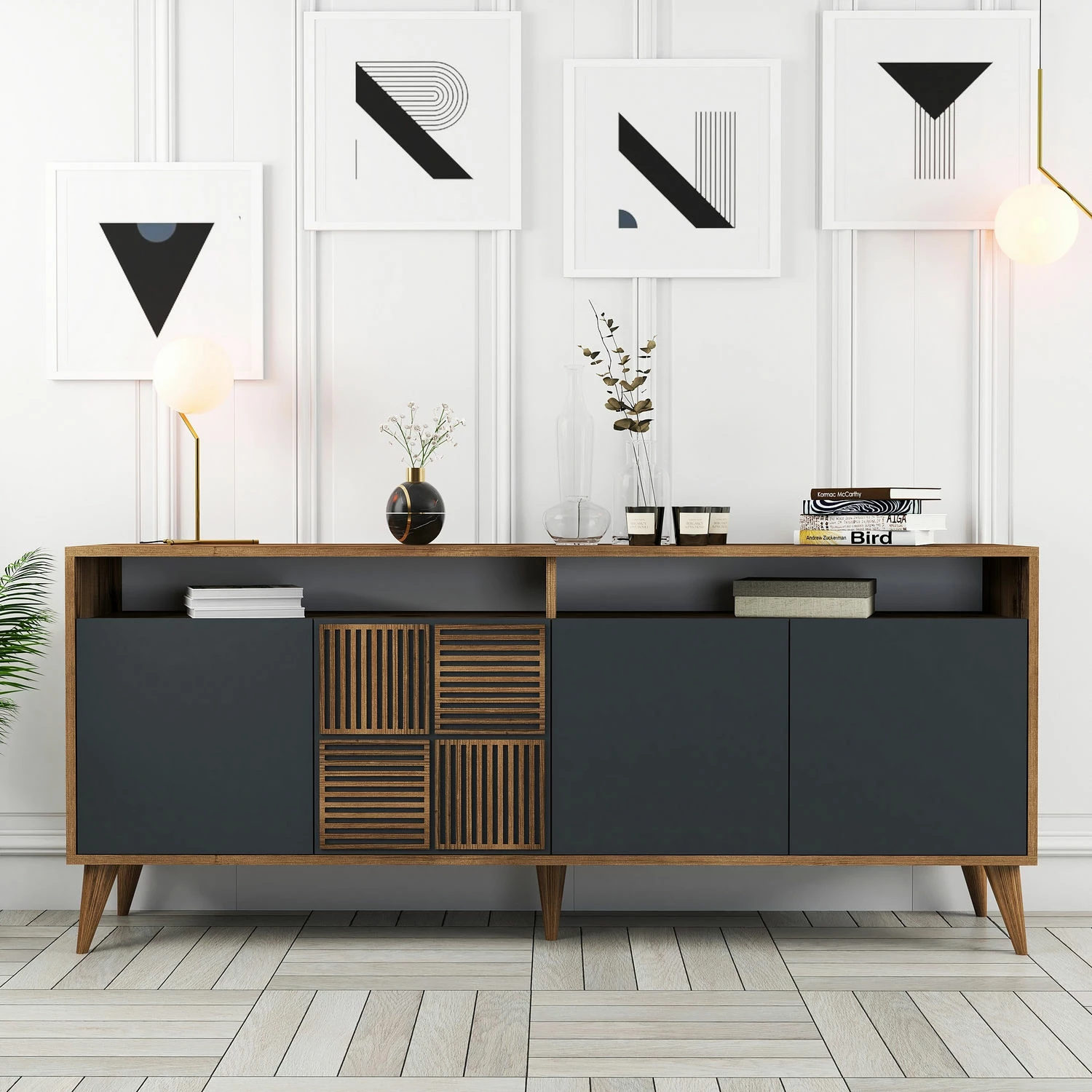 Konsol Skye Decor, Milan, ngjyrë arre dhe antracit