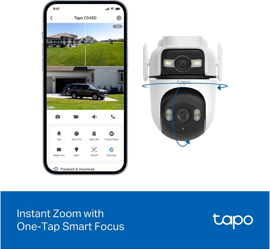 Kamerë sigurie TP-Link Tapo C545D, Outdoor Dual Lens, Wi‑Fi + Ethernet, microSD, audio 2‑drejtimëshe, Bardhë